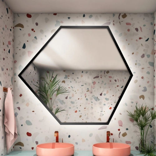 Lustro o geometrycznym kształcie w ramie z podświetleniem – GEOME W RAMIE LED